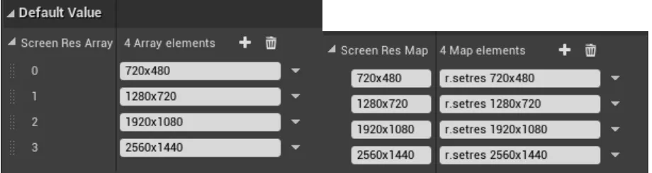 Blueprint: map + array values for applying settings by index