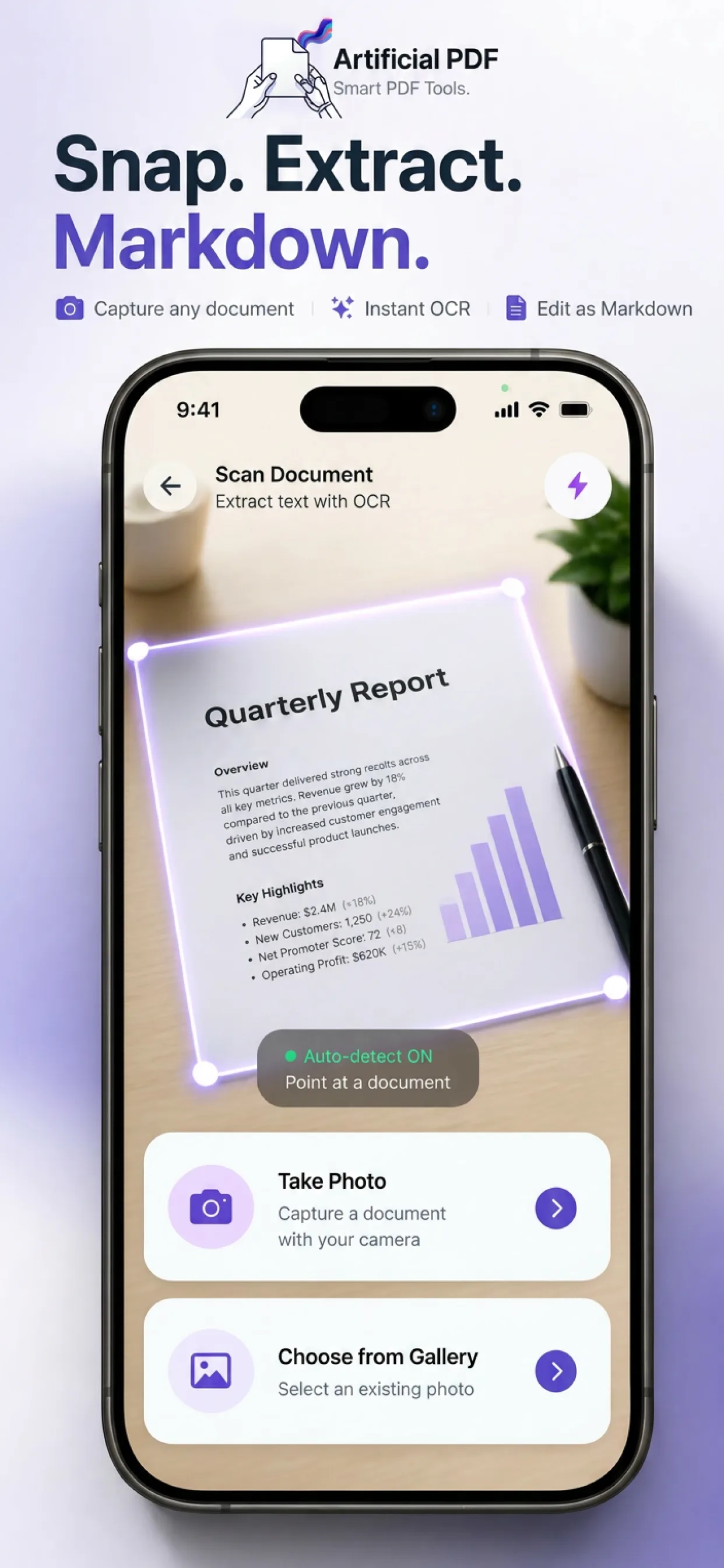 Artificial PDF preview screen on iPhone
