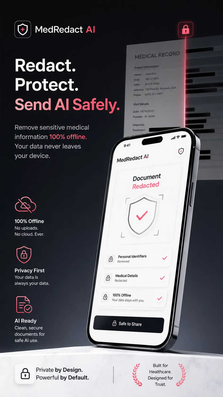 MedRedact home screen